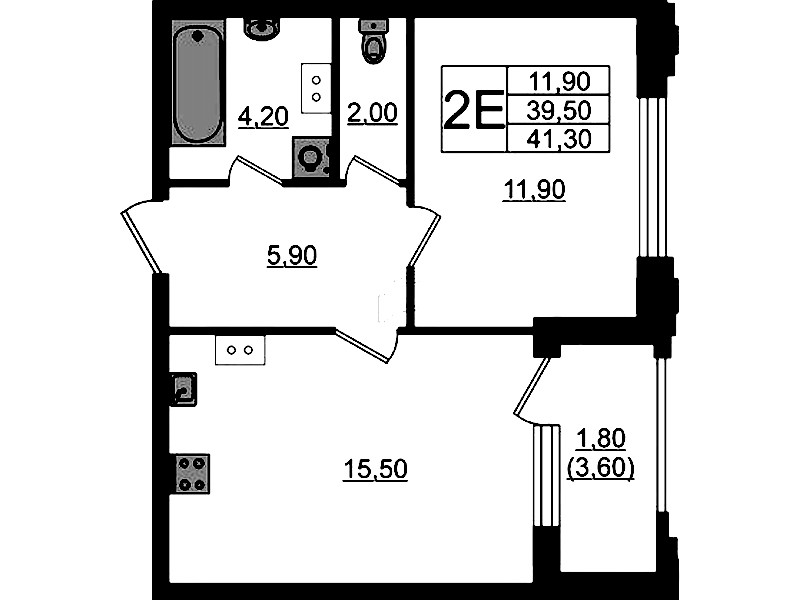 1-комнатная квартира 41.3 м², 8/13 эт., ЖК «Тайм Сквер»